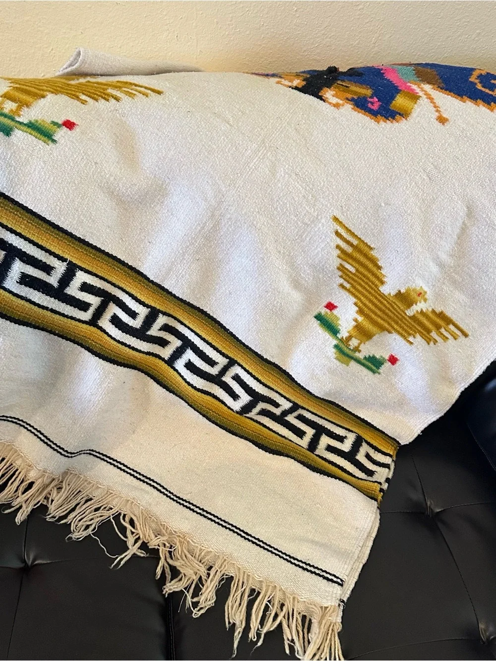 Handwoven Vintage Wood Mexican Poncho Blanket JORONGO